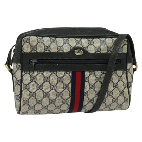 GUCCI GG Supreme Sherry Line Shoulder Bag PVC Navy Gold 98 02 005 Auth BA4122 - Picture 1 of 16